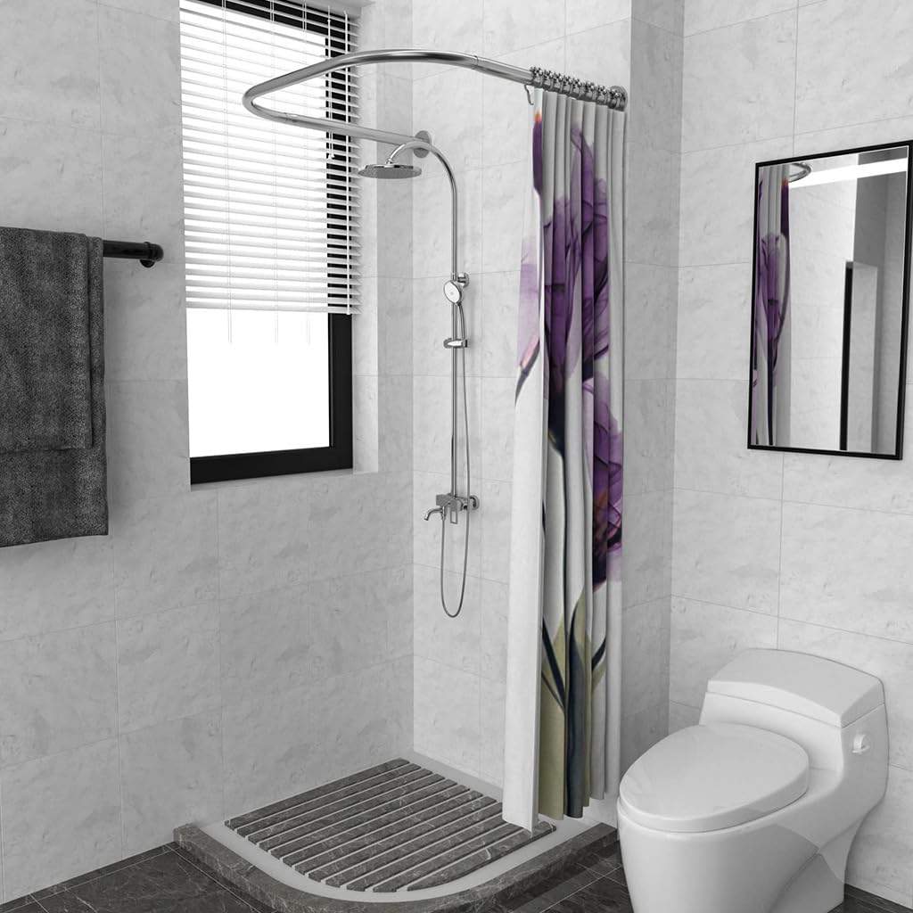 HASTHIP U-Shaped Shower Curtain Rod, 23,6 Pulgadas, Adjustable Stainless Steel in Silver