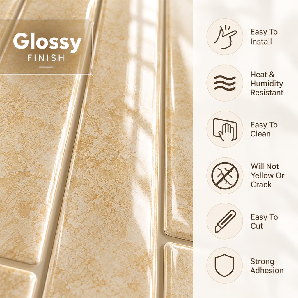 HASTHIP 3D Peel-and-Stick Backsplash Tiles, 10 Sheets in Chestnut for Easy DIY Wall Updates