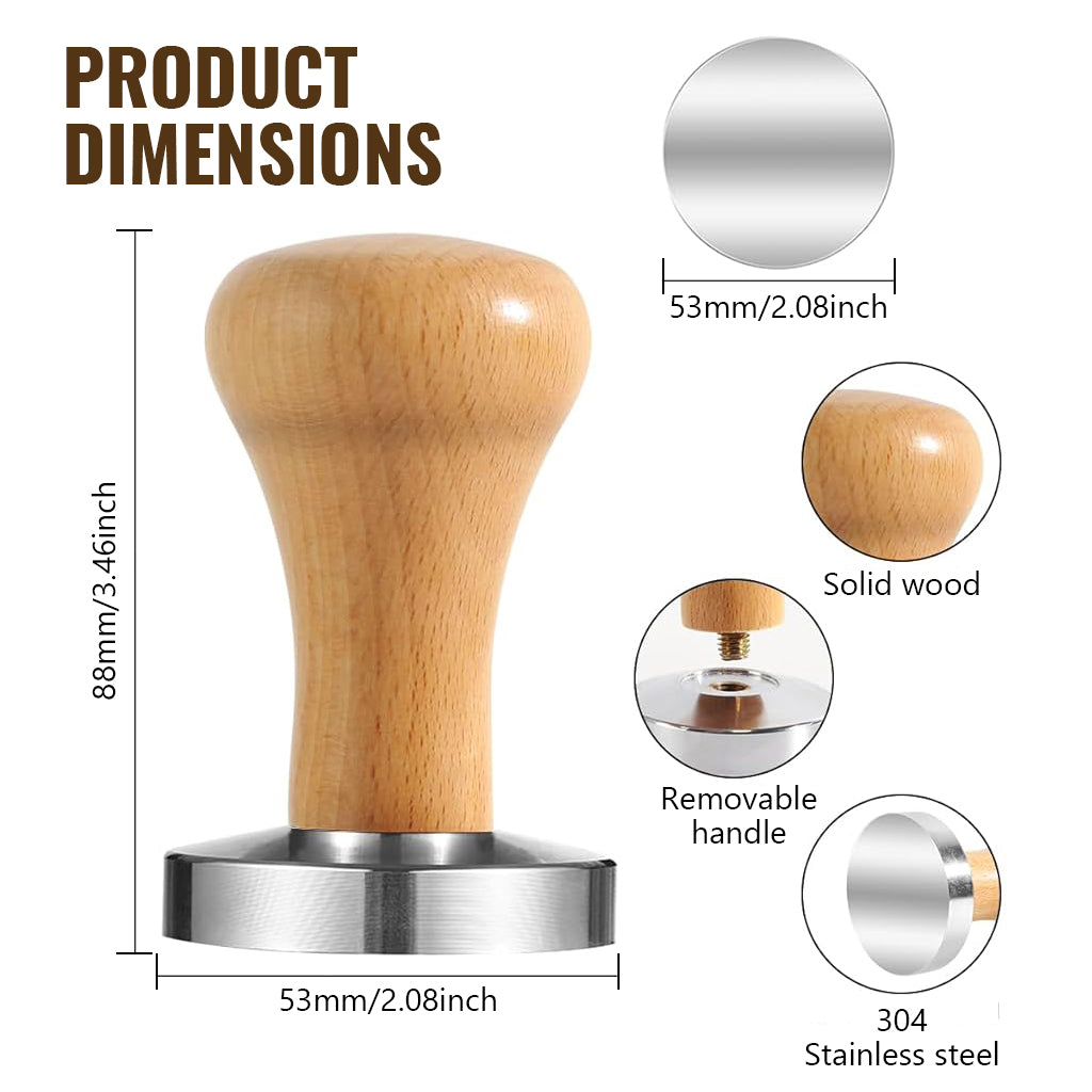 HASTHIP® Espresso Tamper, Heavy Duty Stainless Steel Coffee Tamper, Refined Handle and Stainless Steel Flat Base Handle Espresso Tamper, for Coffee Machine Accessories Tool(53MM)