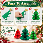 HASTHIP 6-Piece Paper Christmas Tree Decorations with Honeycomb Design, Gold Stars and Two Sizes