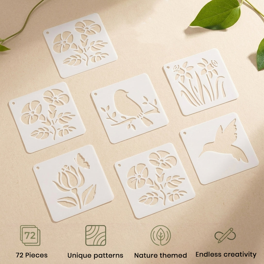 HASTHIP 72 Pcs Botanical Stencils Set Butterfly Flower Nature Templates Reusable PET