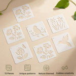 HASTHIP 72 Pcs Botanical Stencils Set Butterfly Flower Nature Templates Reusable PET