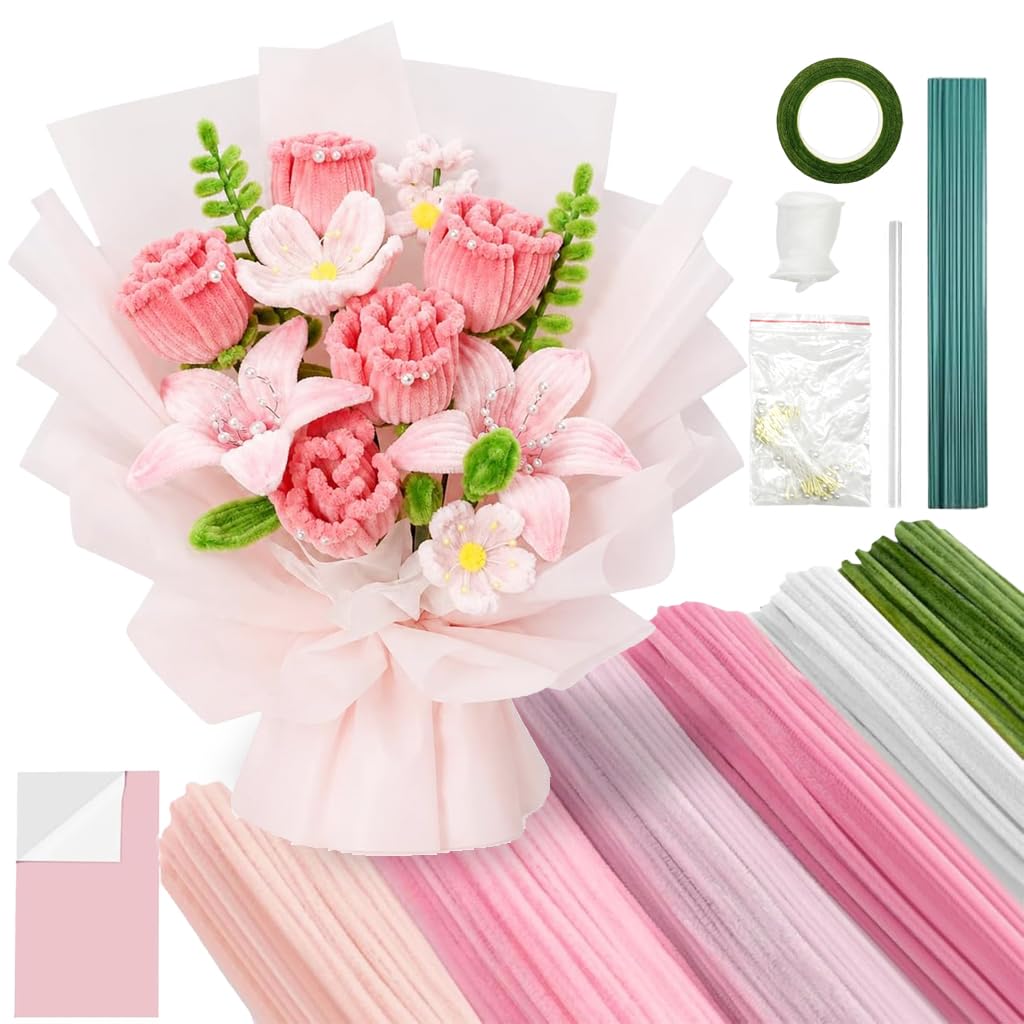 HASTHIP 270-Piece Chenille Stem Flower Craft Kit for DIY Bouquets and Handmade Floral Designs