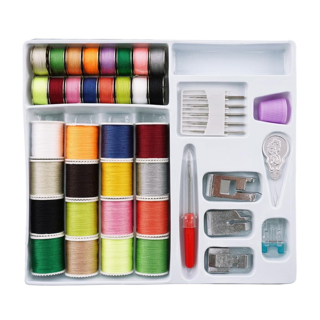 HASTHIP Sewing Kit Set with Threads, Bobbins, Needles and Presser Feet for Home, Office and Travel