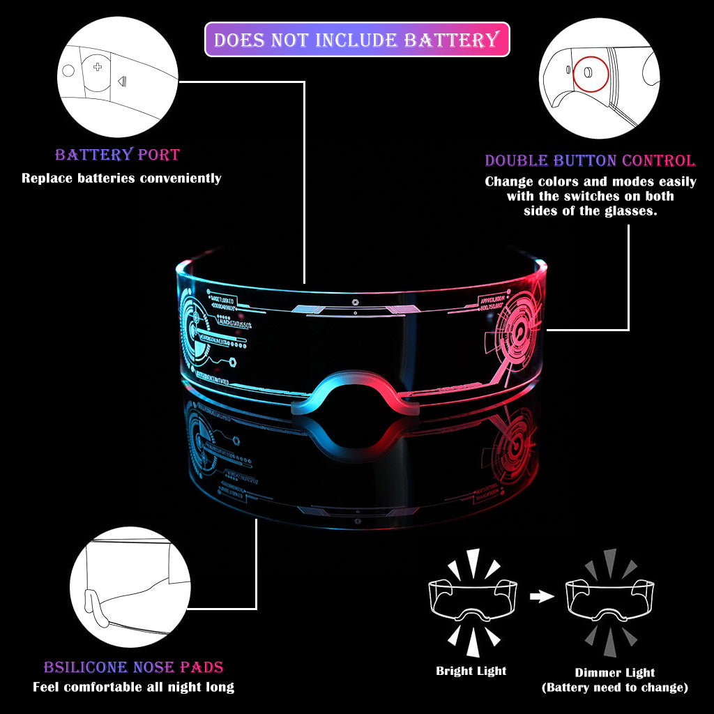 HASTHIP® LED Light Up Glasses For Party LED Glasses For Adults Kids Futuristic Sunglasses Cosplay Costume