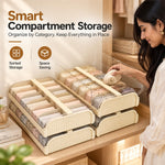HASTHIP 12-Cell PET Plastic Storage Organizer, Milky White with Clear Lid, Stackable for Socks and Underwear
