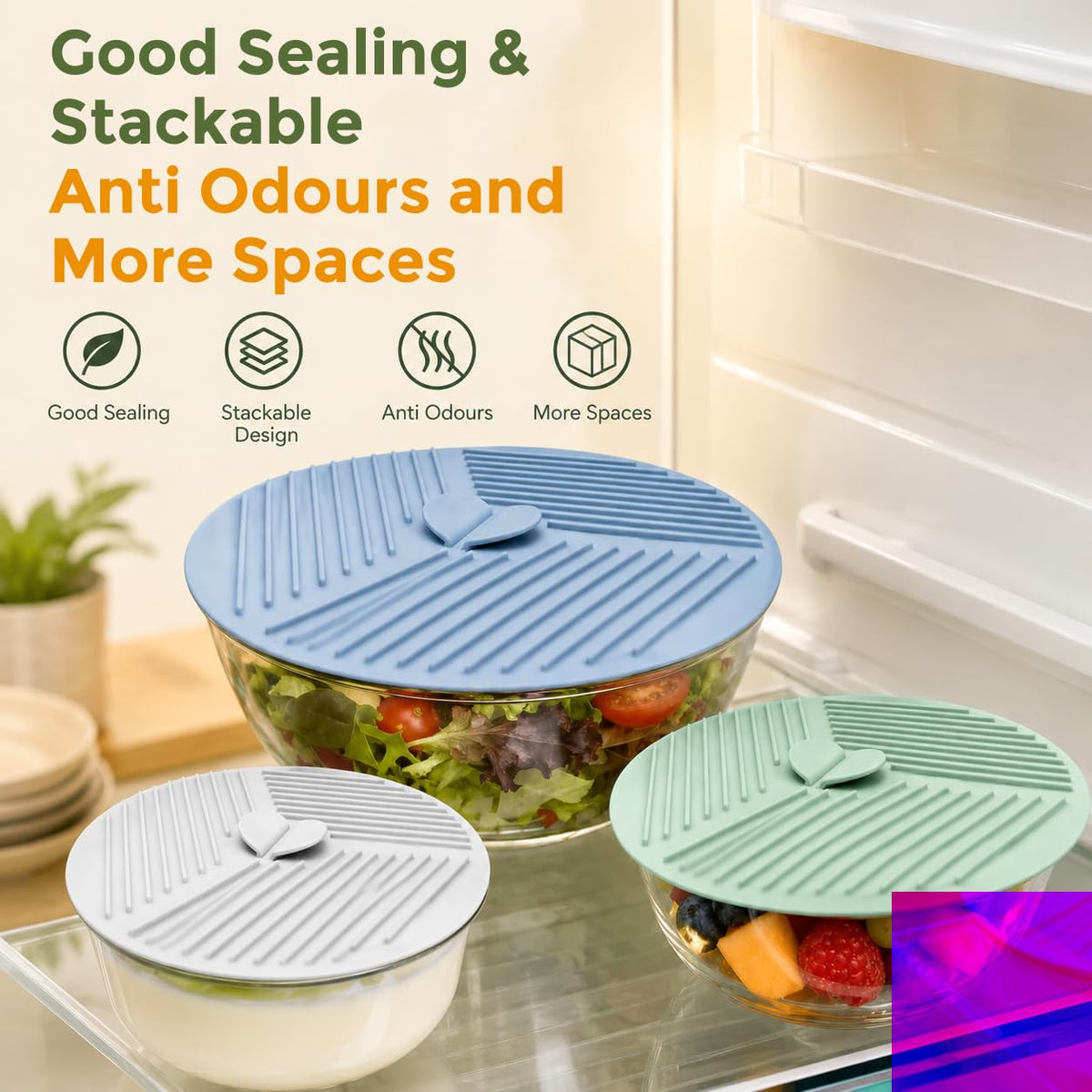 HASTHIP Silicone Lids for Bowls, Three Sizes, Microwave Splatter Covers and Heat-Resistant Mats
