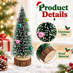 HASTHIP 2-Piece 15cm Mini Christmas Trees with Frosted Sisal, Bead Ornaments and Wood Bases