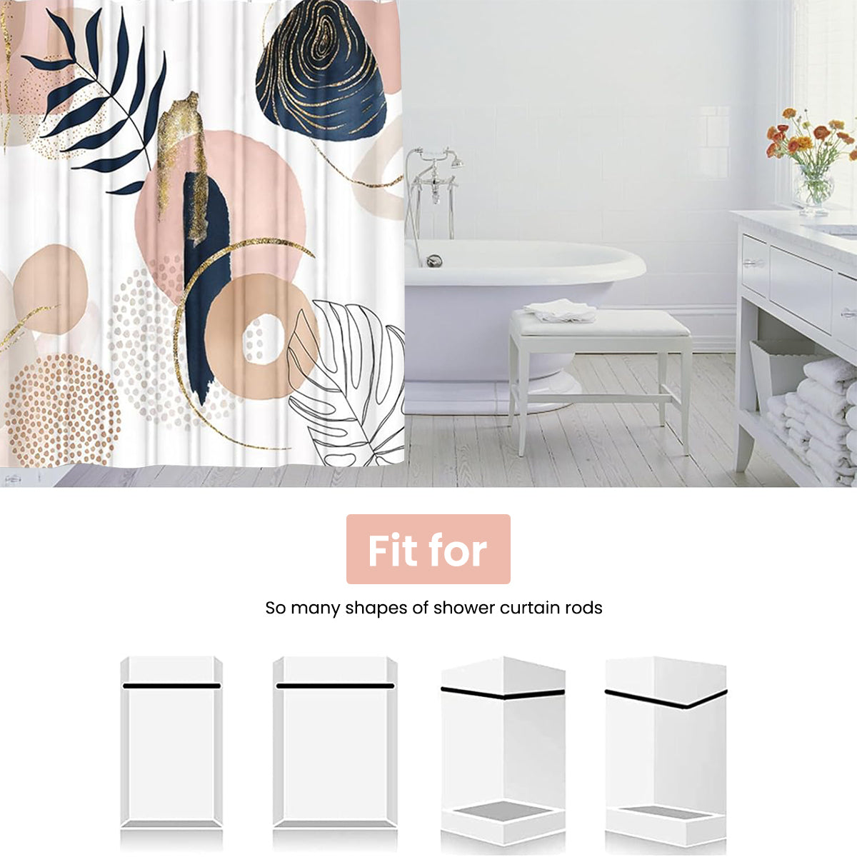 HASTHIP® 4Pcs Bathroom Shower Curtain With Boho Leaf Print - Waterproof Curtain, Toilet Cover, Bathtub & Absorption Foot Mat Combo For Modern Bathroom Décor, Universal Fit, Durable & Stylish Supplies