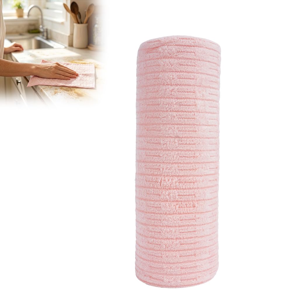 HASTHIP 20-Piece Microfiber Cleaning Cloth Roll, Reusable, Absorbent and Lint-Free, Pink
