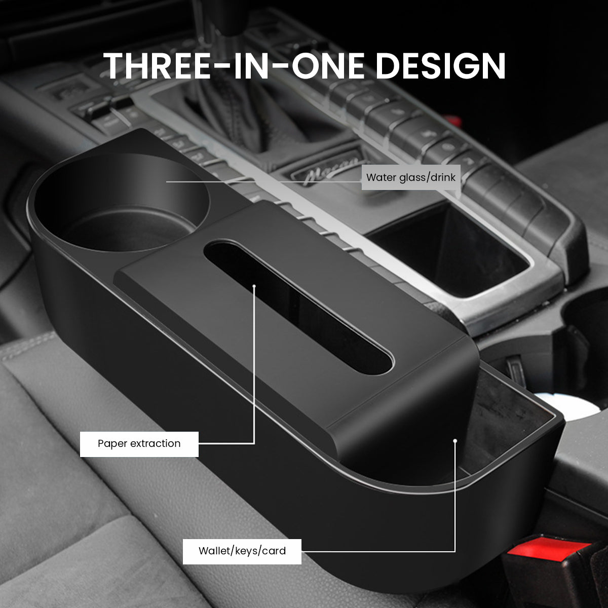 HASTHIP® 3in1 Car Seat Gap Filler Organizer with Cup Holder&Car Tissue Holder,Multipurpose Seat Gap Storage Box