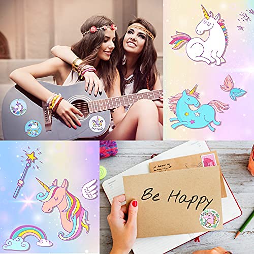 HASTHIP Unicorn Stickers, 500 Round Self-Adhesive Labels in 8 Patterns, 2.5 cm Roll