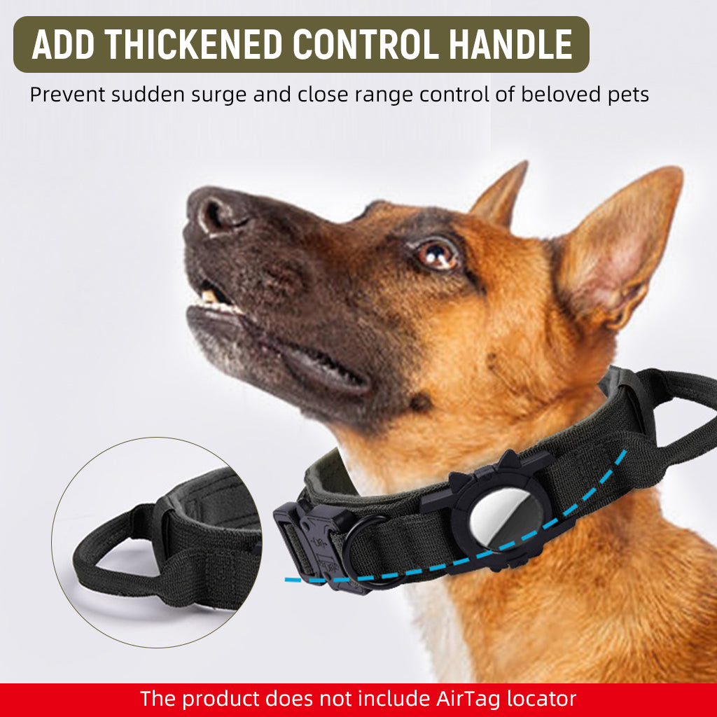 HASTHIP® Tactical AirTag Dog Collar, 2 in 1 AirTag Dog Collar, with Handle & D Ring Heavy Duty Dog Colla, Adjustable Air Tag Accessories Pet Collar for Small Medium Large Dogs(Neck Size 42-52CM)