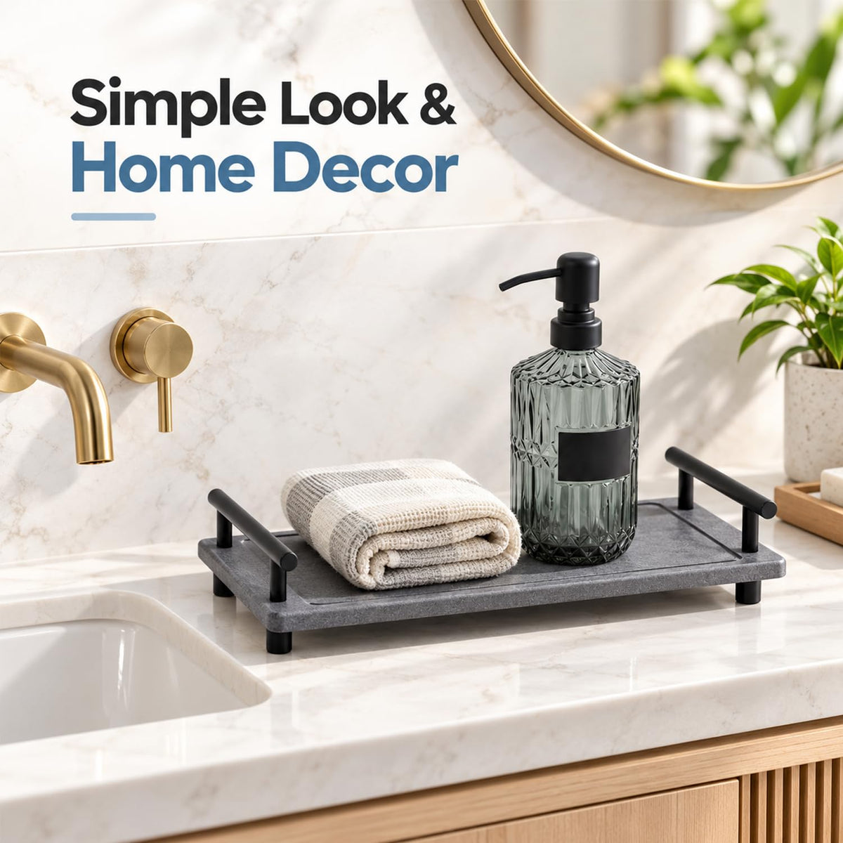 HASTHIP Diatomaceous Earth Sink Caddy, Fast-Drying Dark Grey Tray for Kitchen and Bathroom
