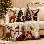 HASTHIP Christmas Cushion Covers, Set of 4, 45 x 45 cm, with Reindeer, Santa and Snowman Prints