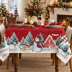 HASTHIP Christmas Tablecloth, 100D Polyester Snowman Pattern, 60 by 90 Inches, 6-Seater Fit