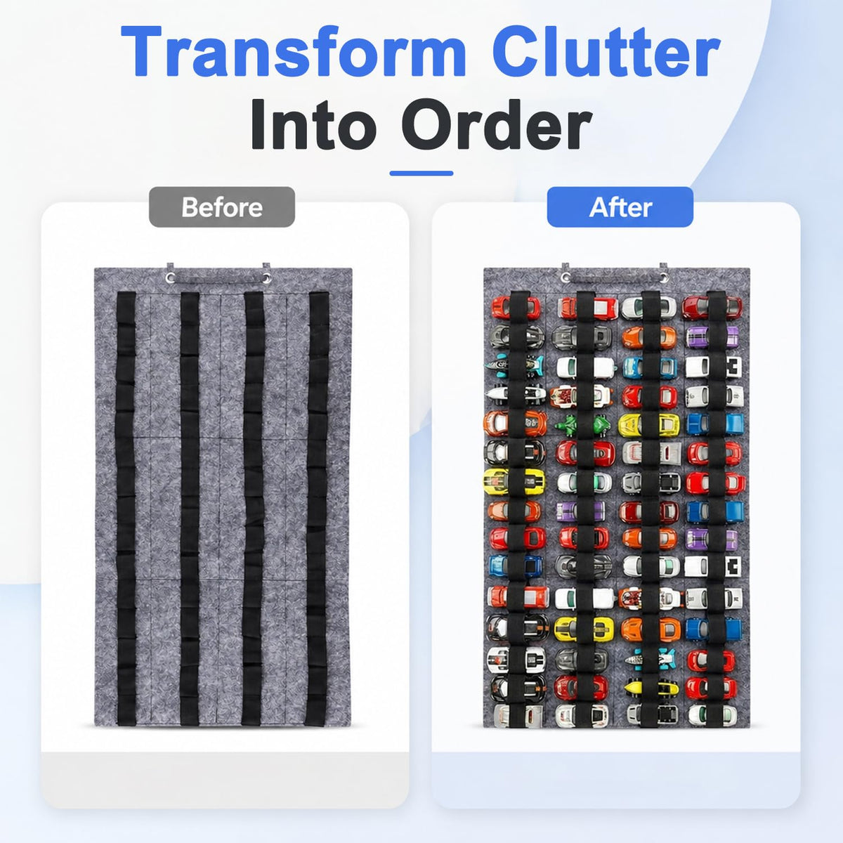 HASTHIP Hanging Felt Display Case for 60 Diecast Cars with 60 Pockets and Foldable Design