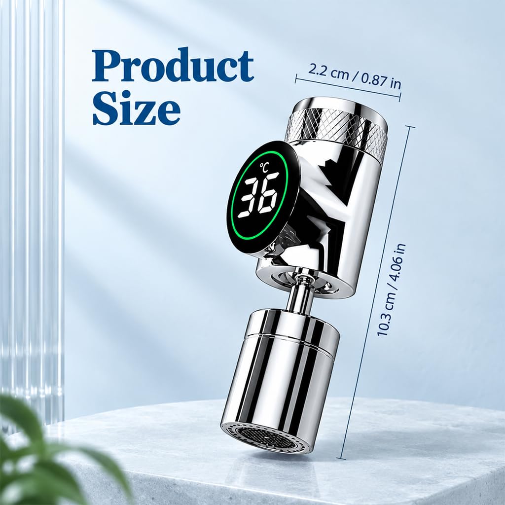 HASTHIP Smart Digital Display Faucet Extender with Two Spray Modes and Stainless Steel Construction