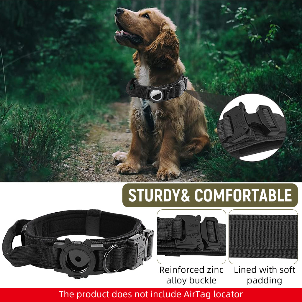 HASTHIP® Tactical AirTag Dog Collar, 2 in 1 AirTag Dog Collar, with Handle & D Ring Heavy Duty Dog Colla, Adjustable Air Tag Accessories Pet Collar for Small Medium Large Dogs(Neck Size 42-52CM)