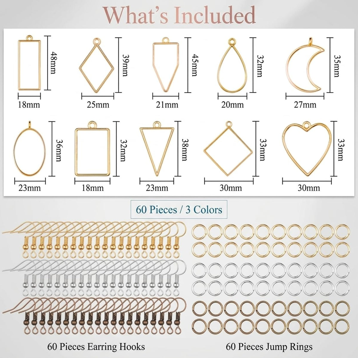 HASTHIP 180-Piece Open Bezel Resin Jewelry Kit with 10 Shapes, 3 Finishes and Earring Hooks
