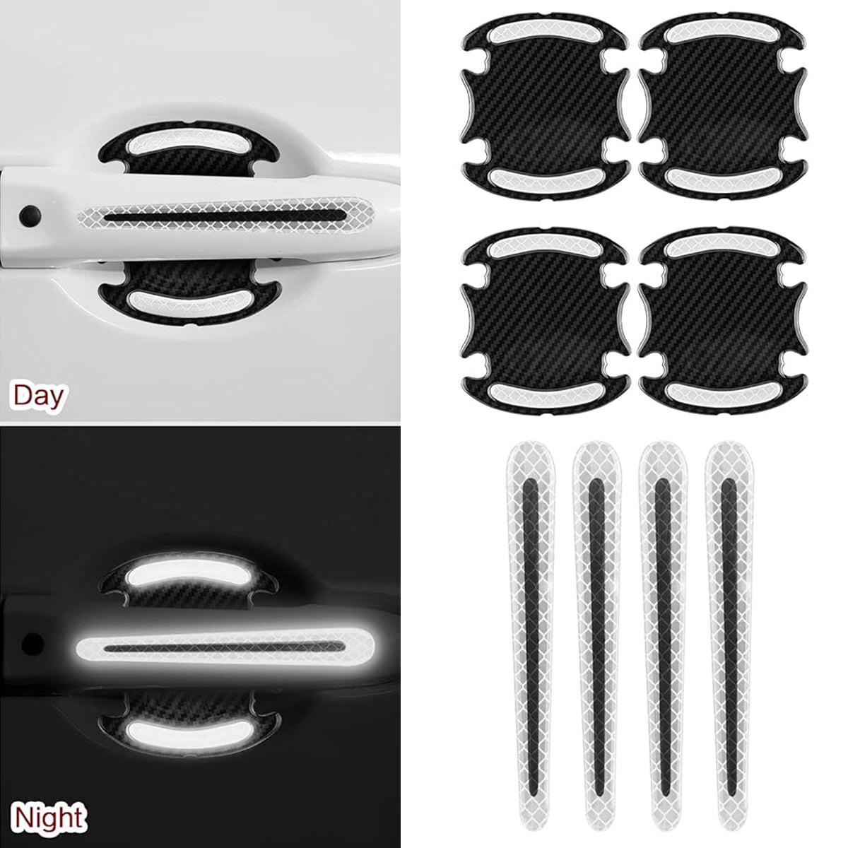 HASTHIP® 16Pcs Car Safety Stickers Cool White Reflective Anti-collision Car Door Stickers Decorative Car Stickers Removable Stickers for Car Door Sill, Door Edge, Handle, Rear Mirror, Rear Trunk