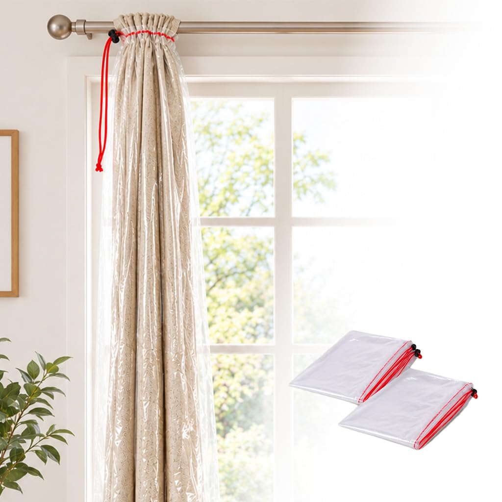 HASTHIP Curtain Dust Covers for Blackout Curtains, 60 Micron PE, Drawstring, 2-Pack, 50 × 220 cm