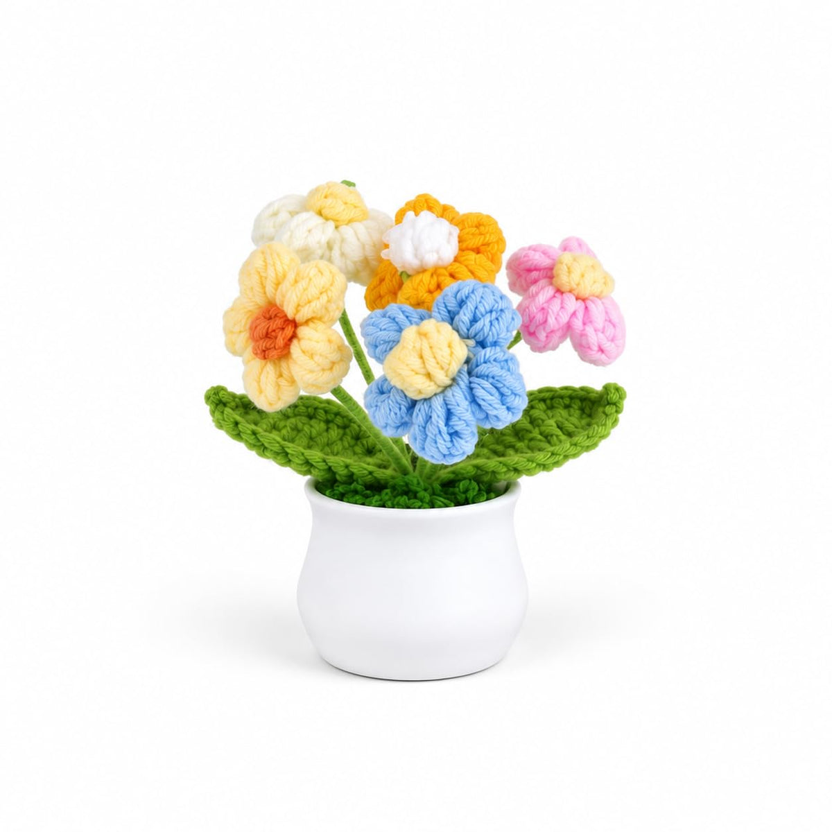 HASTHIP Handmade Crochet Potted Daisy with Colorfast Yarn for Home, Office or Car Decor
