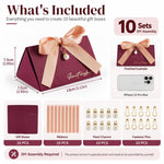 HASTHIP 10-Piece 5.1 x 3 in Favor Boxes with Gold Stamping, Ribbon, Wooden Ring and Pearl Closure