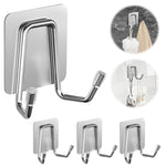 HASTHIP® 4Pcs Adhesive Dual Wall Hooks - 304 Stainless Steel Heavy-Duty Towel, Clothes, Sponge Holder, Space-Saving Utility for Kitchen, Bathroom, Bedroom (Silver)