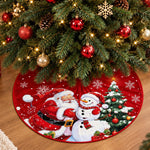 HASTHIP Christmas Tree Skirt, 35 Pulgadas (89 cm), Red Plush with Snowman and Snowflake Prints