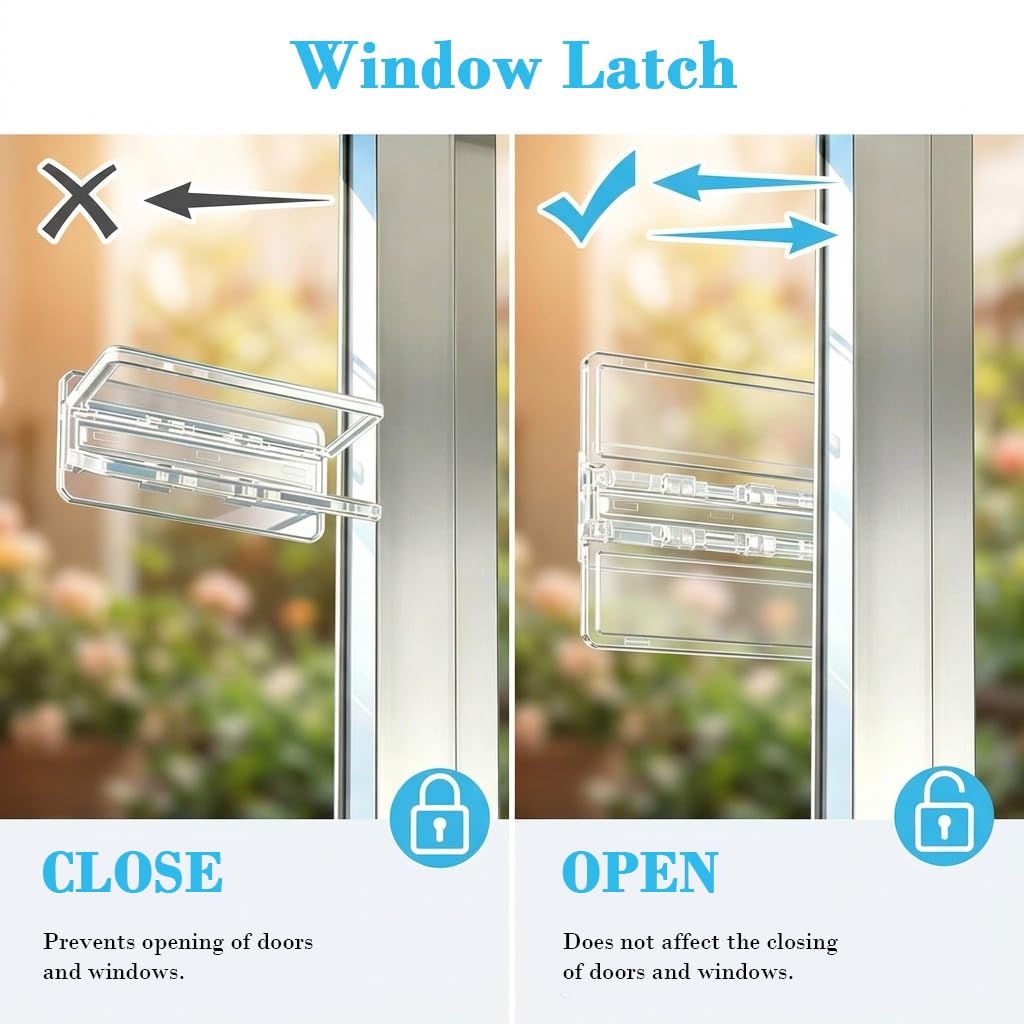 HASTHIP Transparent Sliding Glass Door Locks, 2 Pack, Tool-Free Child Safety for Windows and Cabinets