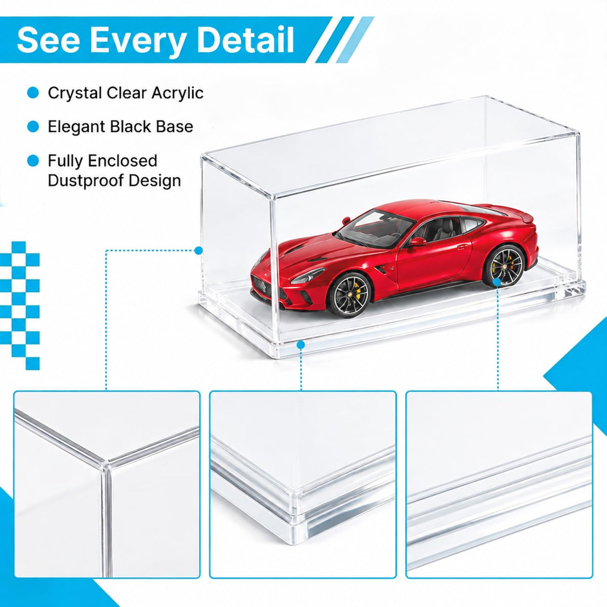 HASTHIP 1/64 Model Car Display Cases, 4 Clear Acrylic Boxes, Stackable with Rounded Edges