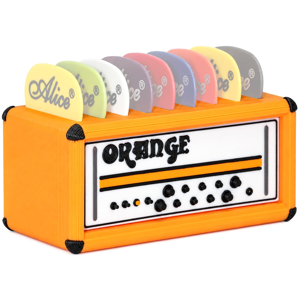 HASTHIP Orange Guitar Pick Holder Box with Amp Speaker Style, 9 Slots and No Assembly Needed