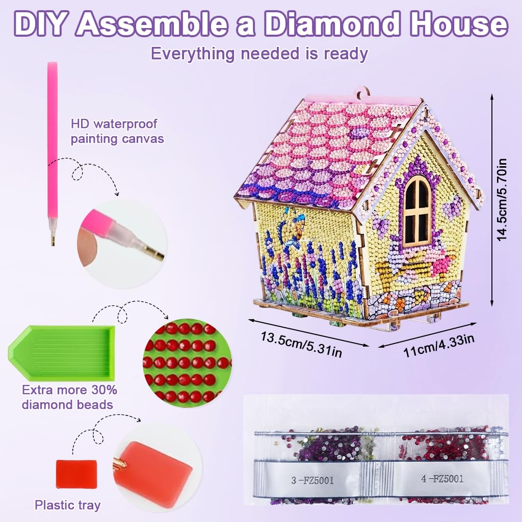 HASTHIP Diamond Painting Cabin Model DIY Wood and Crystal Mosaic House Kit for Home Display