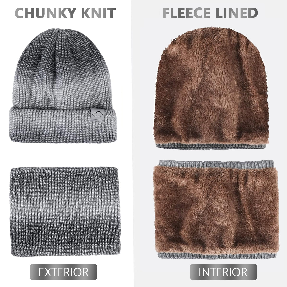 HASTHIP® Winter Caps for Women, Fleece Lined Women's Beanie Cap Hat with Neck Scarf,