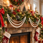 HASTHIP 2-Piece Christmas Pearl Garland, Cascading Faux Bead Chains with Pre-Installed Spiral Hooks