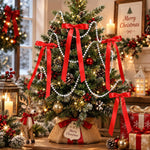 HASTHIP Christmas Tree Bows and Faux Pearl Garland Set, 24 Red Satin Bows, 33ft Strand