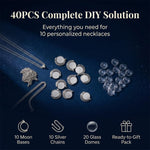 HASTHIP 40-Piece Rotating Moon Pendant Tray Set with 10 Silver Bases, Chains and 25mm Clear Glass Cabochons