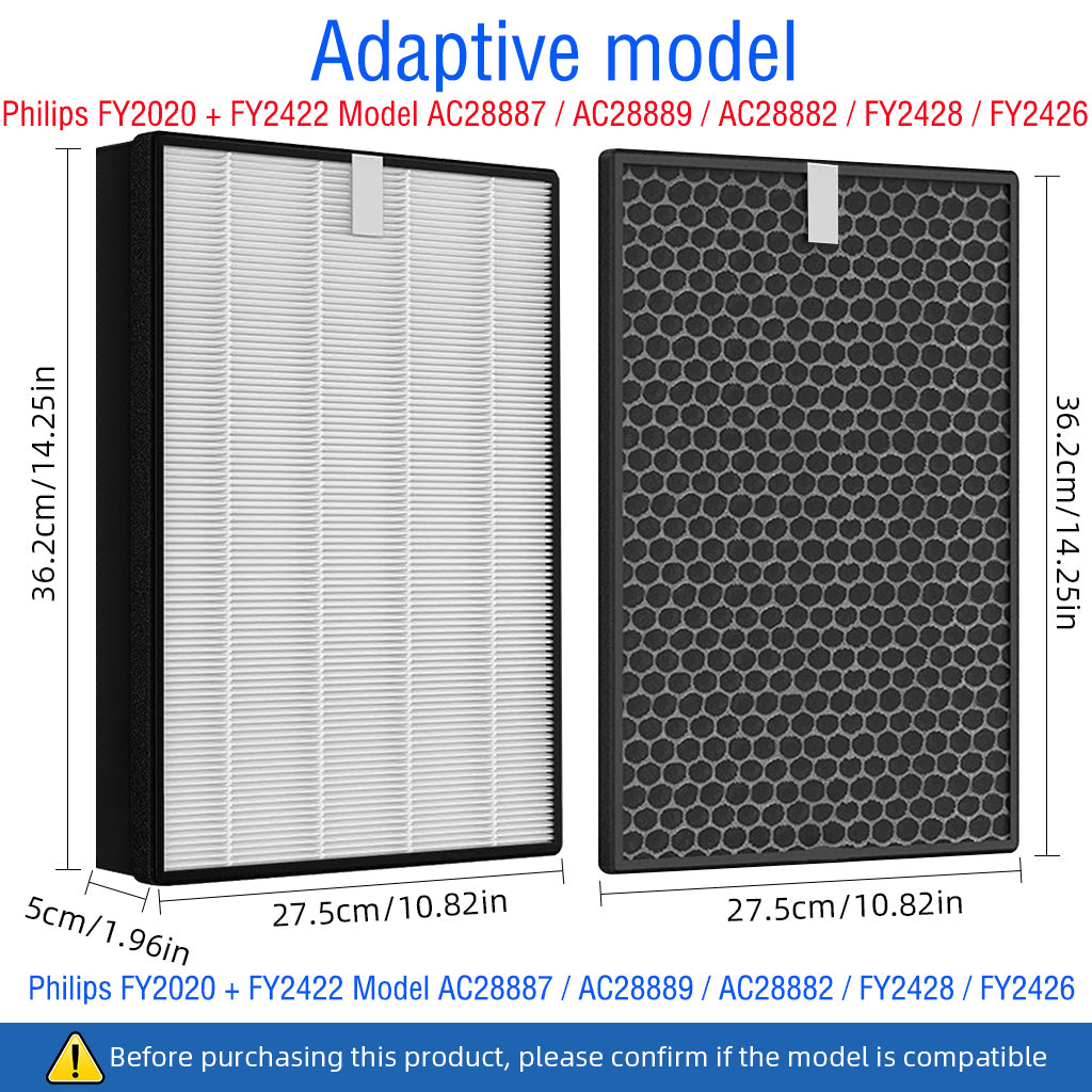 HASTHIP® 2Pcs FY2420/30 FY2422/30 Filter Replacement Compatible with Phil**IPS AC2882, AC2887, A2889, AC3829 Air Purifier, with 1 HEPA Filter and 1 Activated Carbon Filters