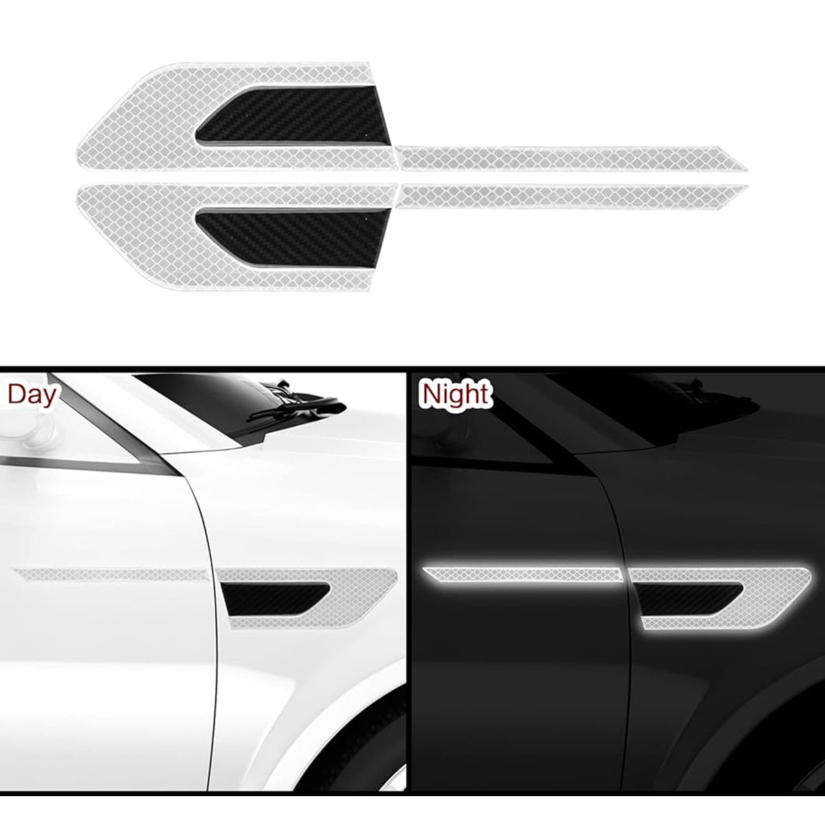 HASTHIP® 16Pcs Car Safety Stickers Cool White Reflective Anti-collision Car Door Stickers Decorative Car Stickers Removable Stickers for Car Door Sill, Door Edge, Handle, Rear Mirror, Rear Trunk