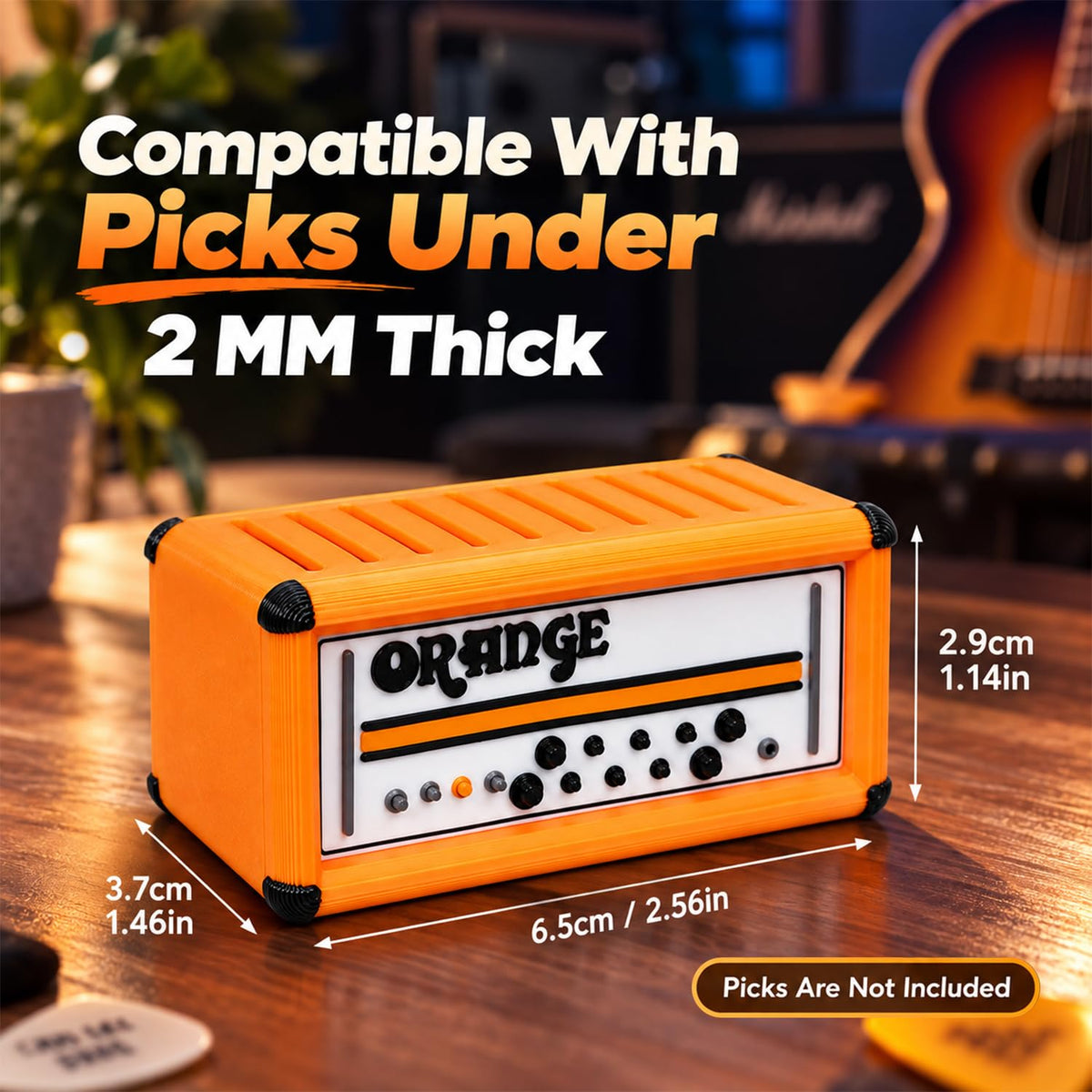 HASTHIP Orange Guitar Pick Holder Box with Amp Speaker Style, 9 Slots and No Assembly Needed