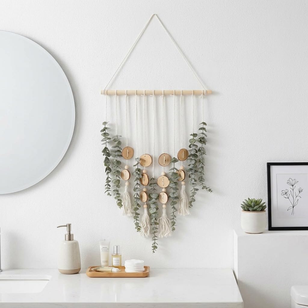 HASTHIP Artificial Eucalyptus Wall Hanging with Green Foliage and 15.7-Inch Wooden Rod