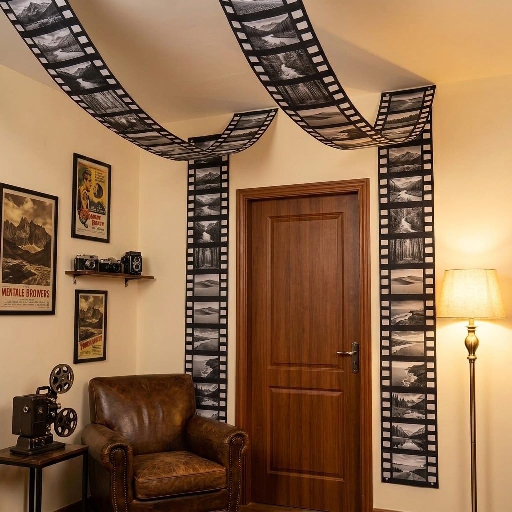 HASTHIP Movie Filmstrip Party Banners with Polyester Fabric, Ribbons and Glue Points for Easy Hanging