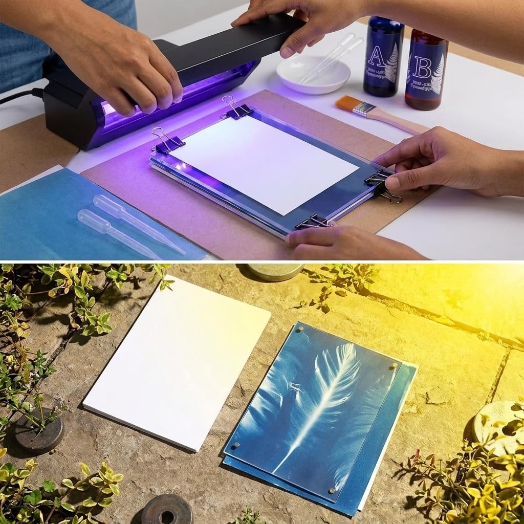 HASTHIP Cyanotype Kit with Two-Component Sensitizer, 20 A5 Sheets and Nature-Print Tools