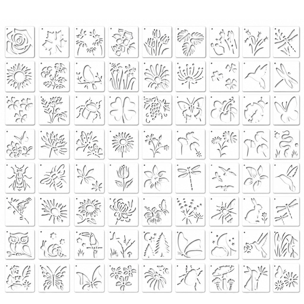 HASTHIP 72 Pcs Botanical Stencils Set Butterfly Flower Nature Templates Reusable PET