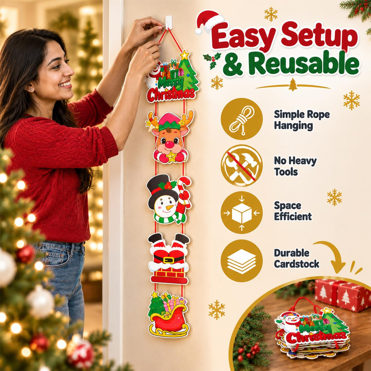 HASTHIP Christmas Hanging Banners with Santa and Penguin Designs, Lightweight Cardstock, Set of Two