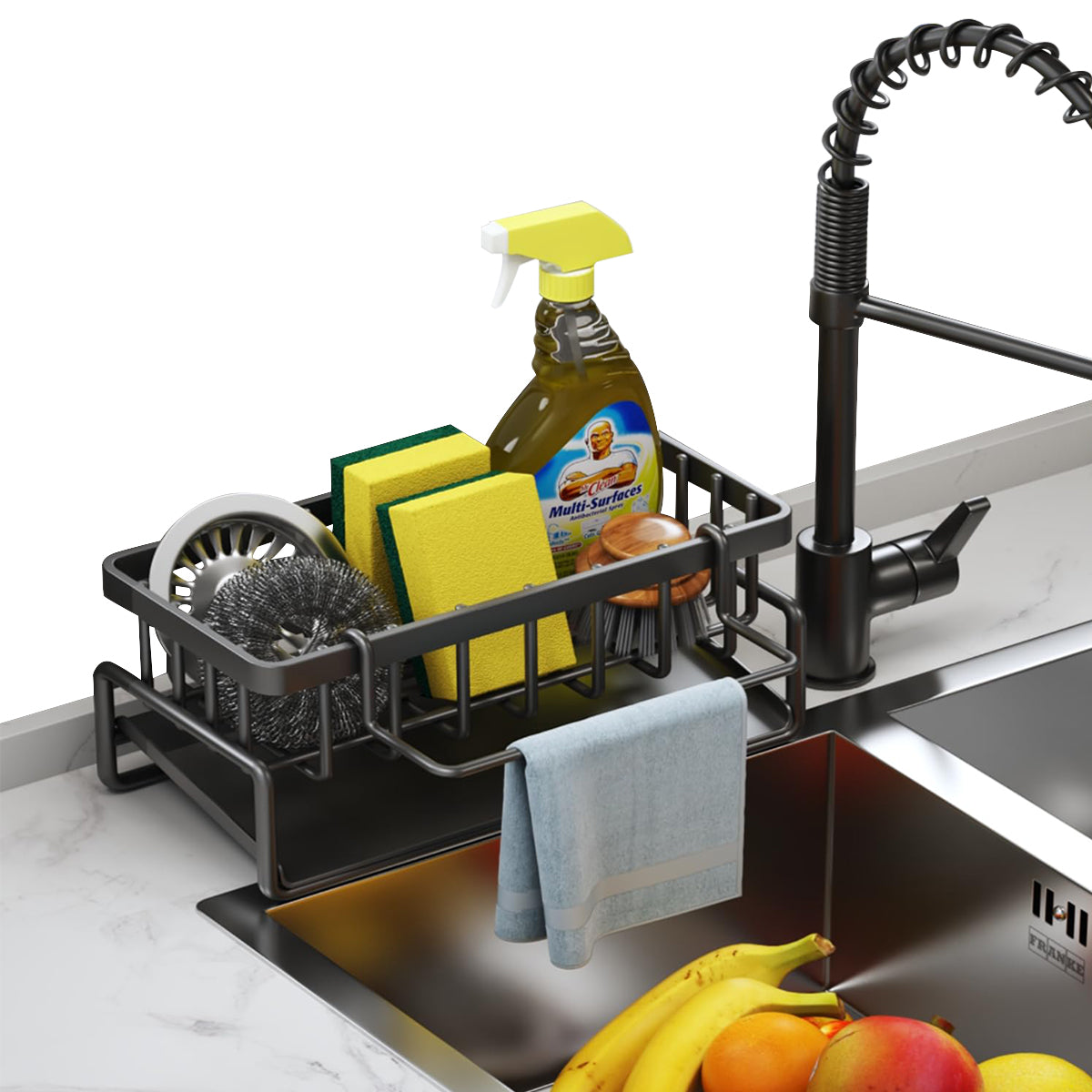 HASTHIP® Sponge Holder for Kitchen Sink, Stainless Steel Sink Caddy with Self Drain Tray, Rustproof Kitchen Sink Organizer Brush Caddy Sponge Rack for Kitchen Accessories, 23x10x12cm