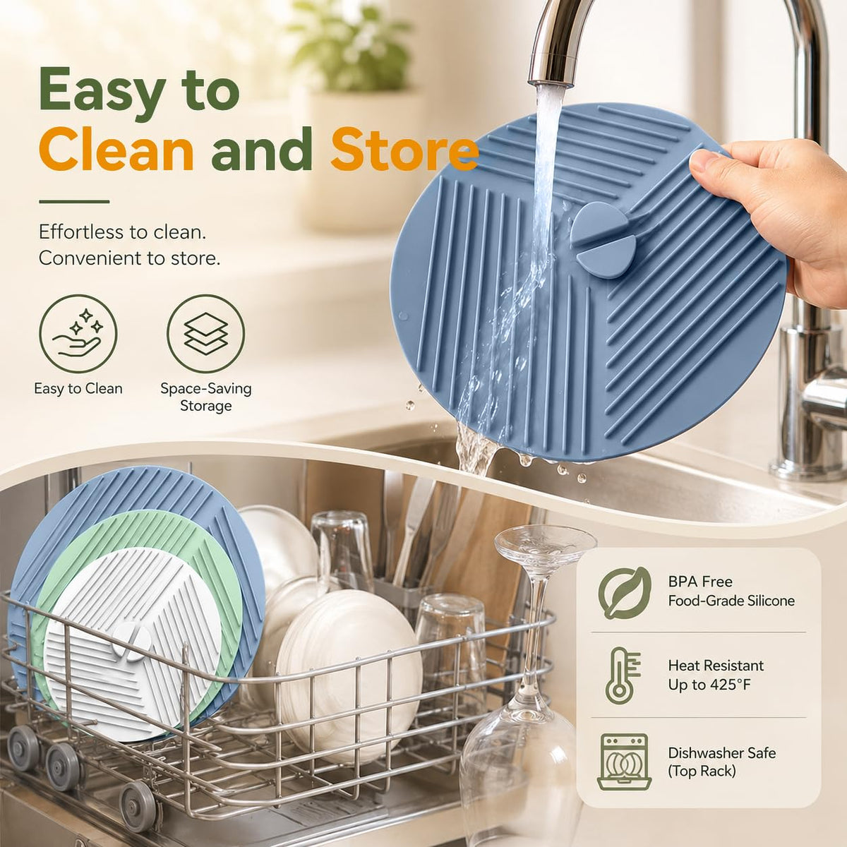HASTHIP Silicone Lids for Bowls, Three Sizes, Microwave Splatter Covers and Heat-Resistant Mats