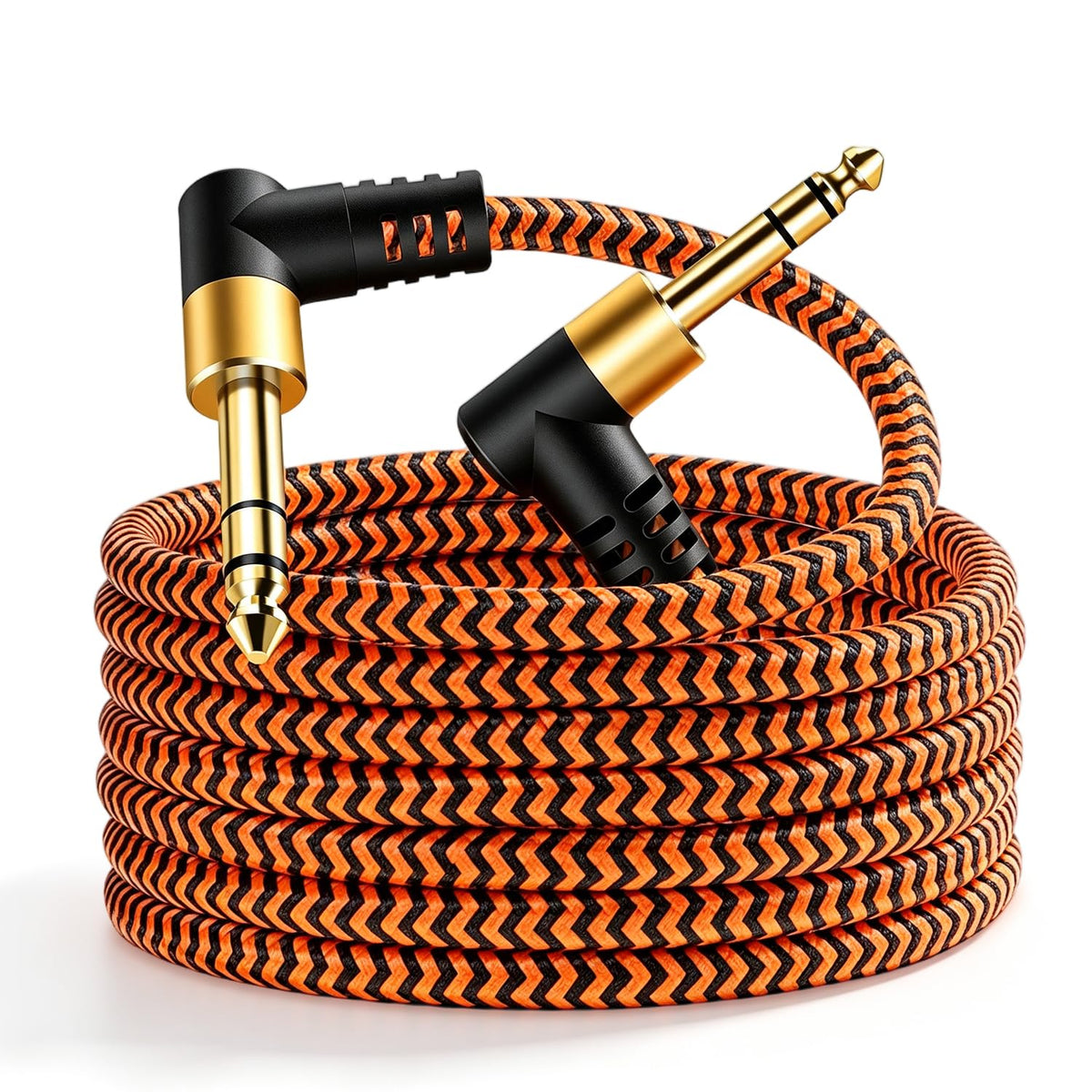 HASTHIP 3m 6.35mm TRS Instrument Cable with Dual Right-Angle Plugs and Braided Nylon Jacket