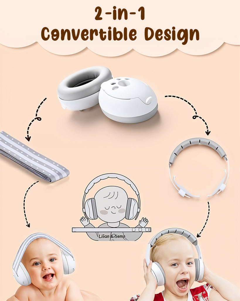 HASTHIP® 2-in-1 Baby Ear Muffs Noise Protection, Adjustable Baby Headphones with Stretchy Band,